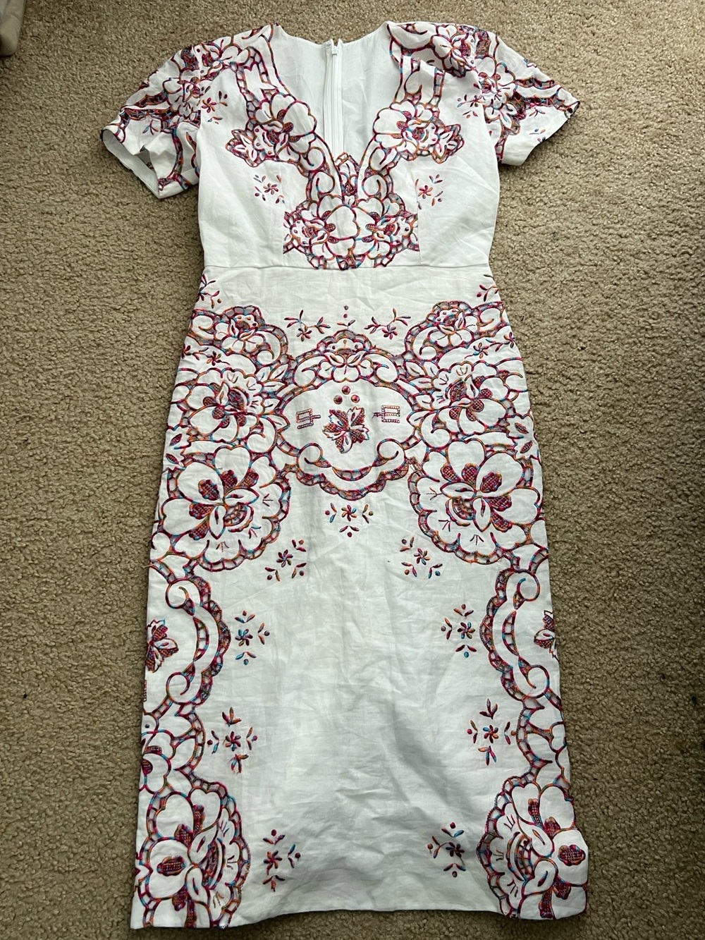 White Floral Embroidered Sheath Dress
